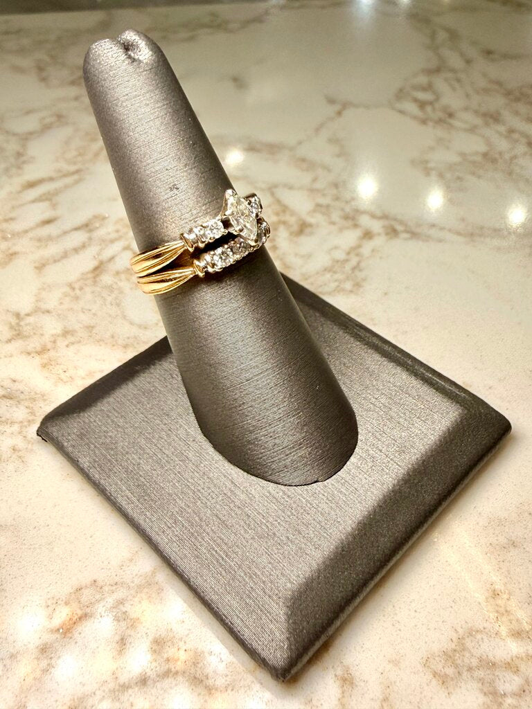 14KT YG MARQ 3/8CT CTR W/5RB PPF STYLE BAND SOLDERED WEDSET SZ 7