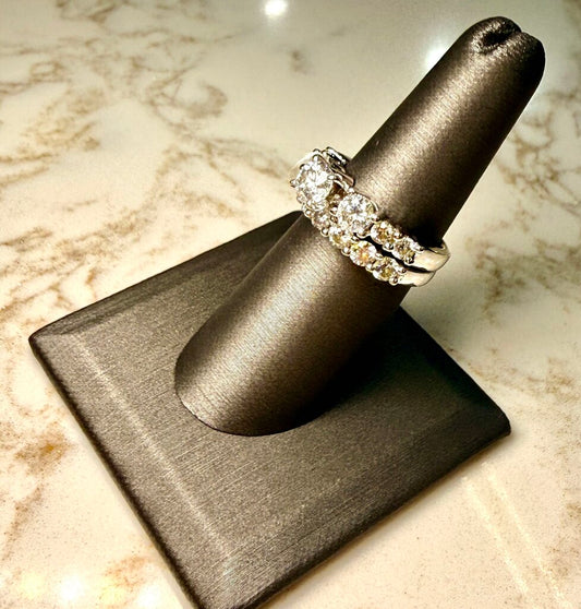 14KT WG PPF 1/2CT RB CTR W/ 3/8RB EA &11RB WEDSET SOLDERED SZ 7