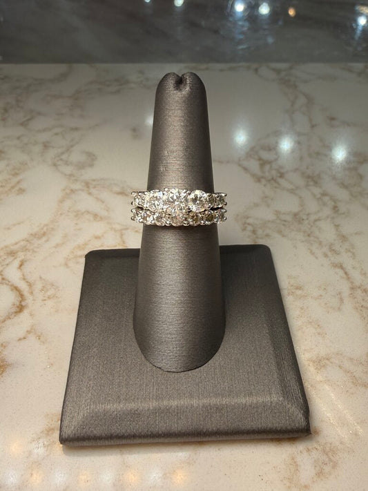 14KT WG PPF 1/2CT RB CTR W/ 3/8RB EA &11RB WEDSET SOLDERED SZ 7