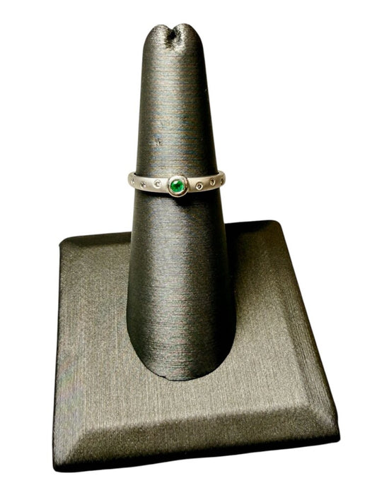 14KT WG SMLL BEZEL SET EMERALD W/DIA INSET SATIN FINISH SZ 6.5