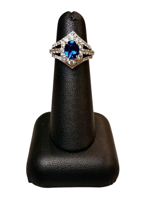14kt/18kt WG 3 BANDS 1.62CT DIFFUSION SAPHIRE CTR 1 3/8CTTW SZ 4.5 W/ CLARKS JEWELRY PAPERS