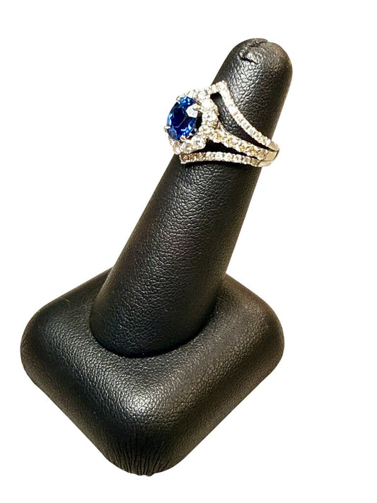 14kt/18kt WG 3 BANDS 1.62CT DIFFUSION SAPHIRE CTR 1 3/8CTTW SZ 4.5 W/ CLARKS JEWELRY PAPERS