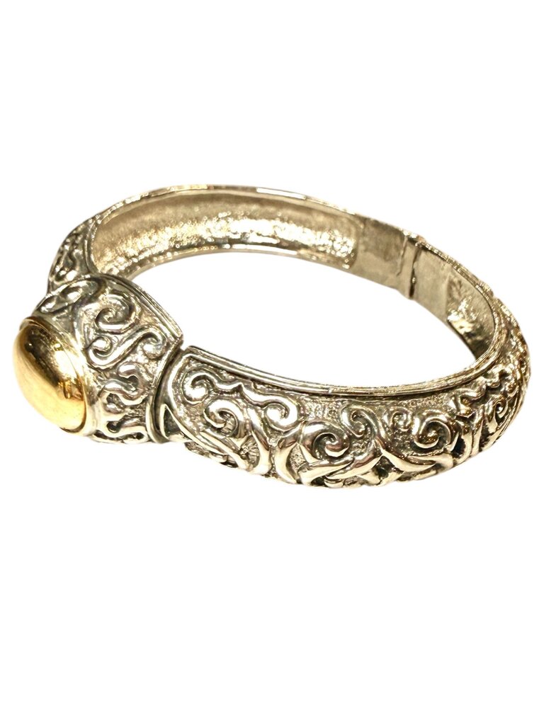 PLATED SCROLLING BANGLE BRACELET TUTONE