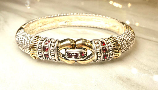 PLATED/COSTUME TUTONE RED STONE BANGLE BRACELET