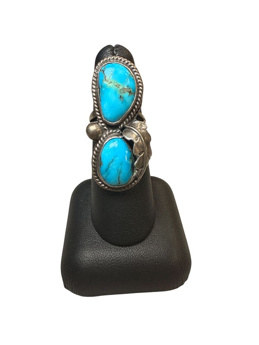 SS DOUBLE TURQ RING SZ 6