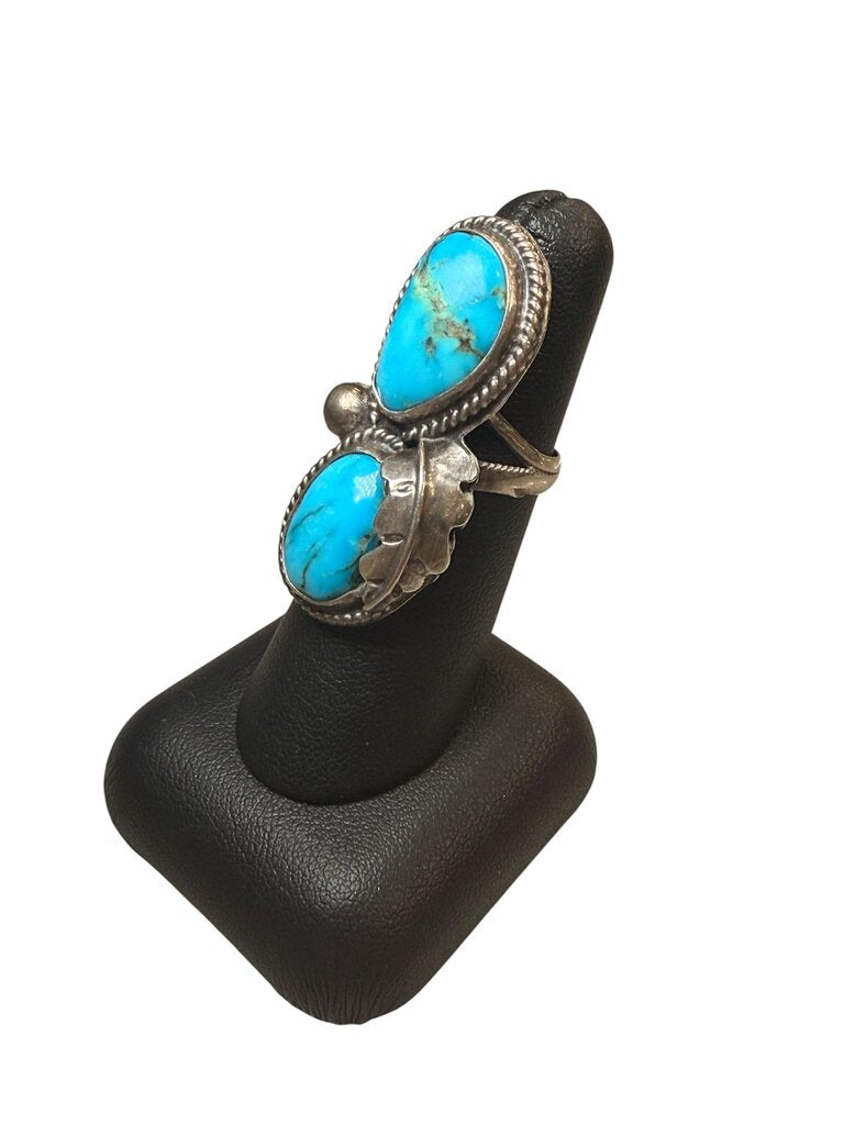 SS DOUBLE TURQ RING SZ 6
