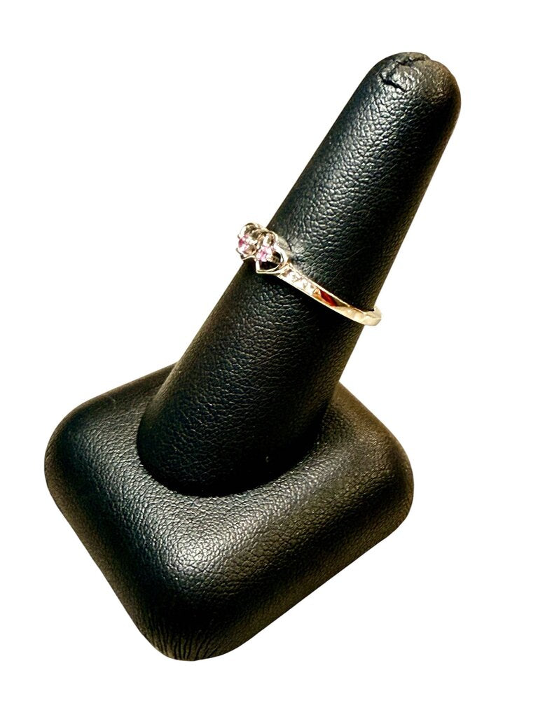 10KT WG DOUBLE HEART PROMISE RING W/PINK SAPPHIRE W/DIA ACCENT SZ 7.5
