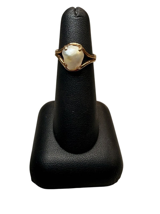 14KT YG BOROUQUE PEARL RING SZ 6