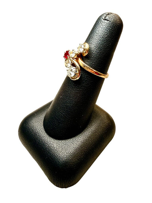 14KT YG 4RB DIA 5/8CTTW W/NATURAL RUBY CLUSTER BYPASS BAND SZ 6.5