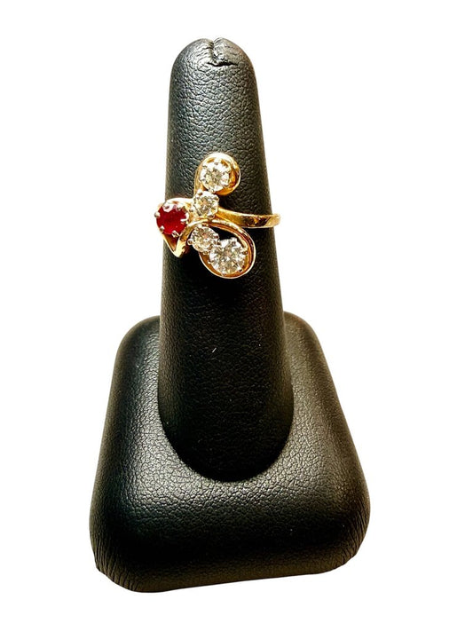 14KT YG 4RB DIA 5/8CTTW W/NATURAL RUBY CLUSTER BYPASS BAND SZ 6.5