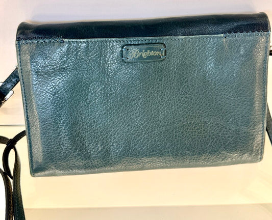 BRIGHTON GREEN/BLUE FLAP CLOSURE SOFT LEATHER CROSSBODY