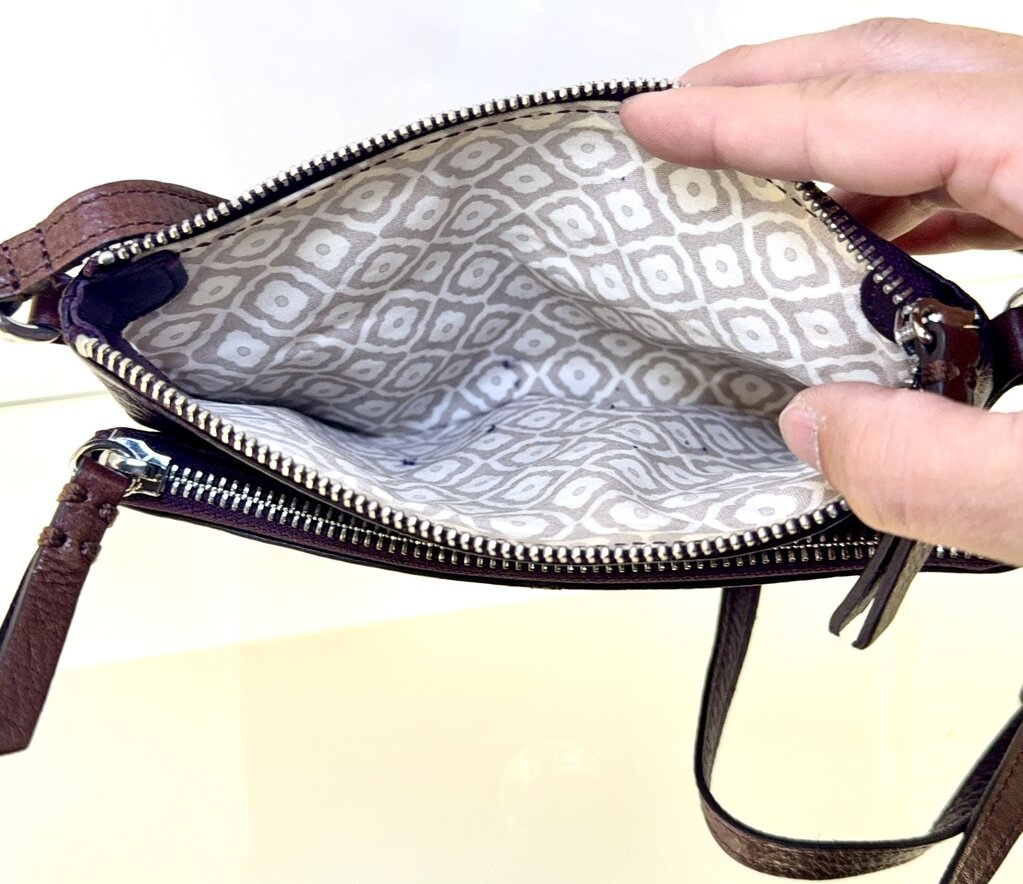 BRIGHTON PURPLE W/BROWN ACCENT SELENA ORGANIZER CROSSBODY WALLET LEATHER HANDBAG