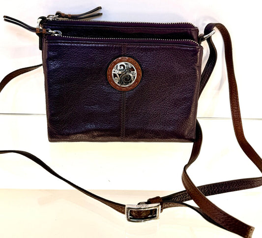 BRIGHTON PURPLE W/BROWN ACCENT SELENA ORGANIZER CROSSBODY WALLET LEATHER HANDBAG