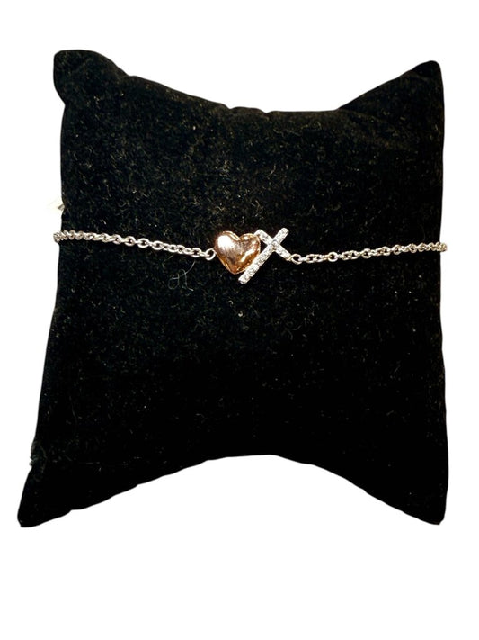 SS BOLO STYLE HEART CROSS BRACELET