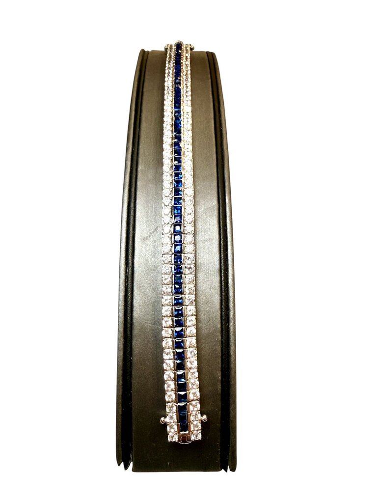 SS CREATED BLUE /WHITE SAPPHIRE TENNIS BRACELET