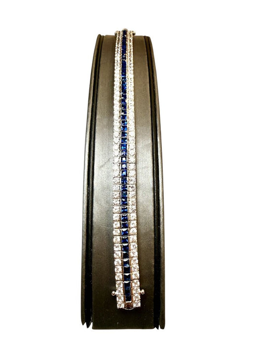 SS CREATED BLUE /WHITE SAPPHIRE TENNIS BRACELET
