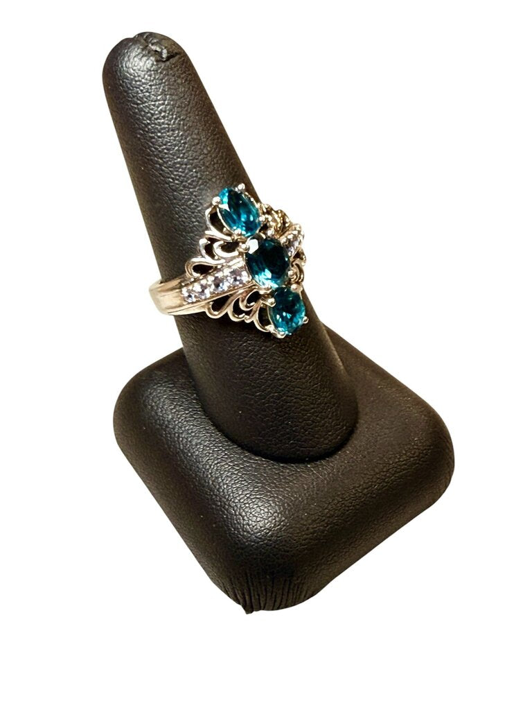 SS PPF OVAL LONDON BLUE TOPAZ RING SZ 8