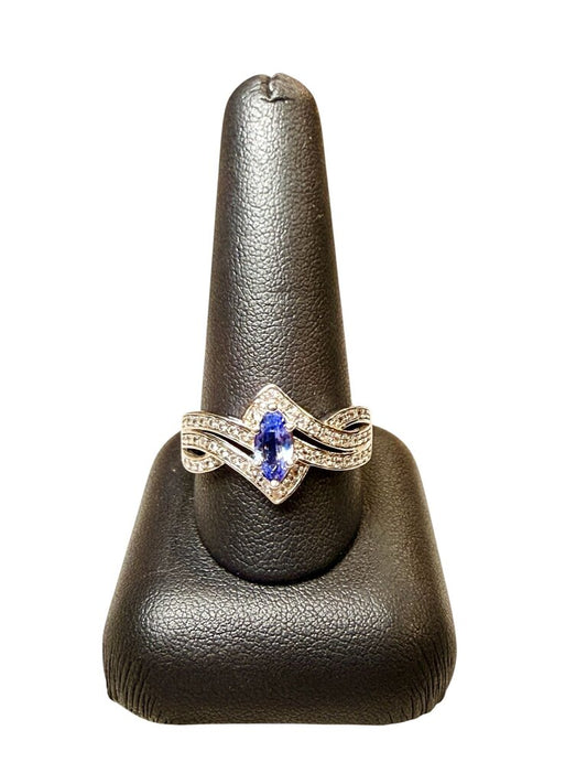 SS MARQ TANZANITE BYPASS BAND HALO STYLE SZ 11
