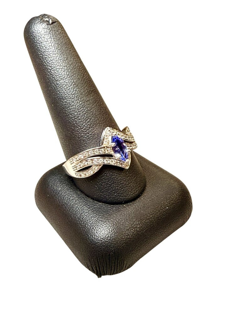 SS MARQ TANZANITE BYPASS BAND HALO STYLE SZ 11