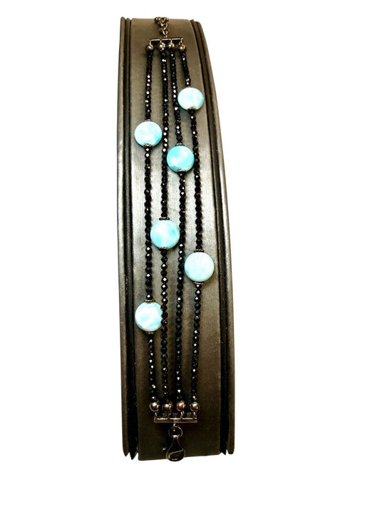 PLATED LARMAR/BLK SPINEL MULTI STRAND BRACELET
