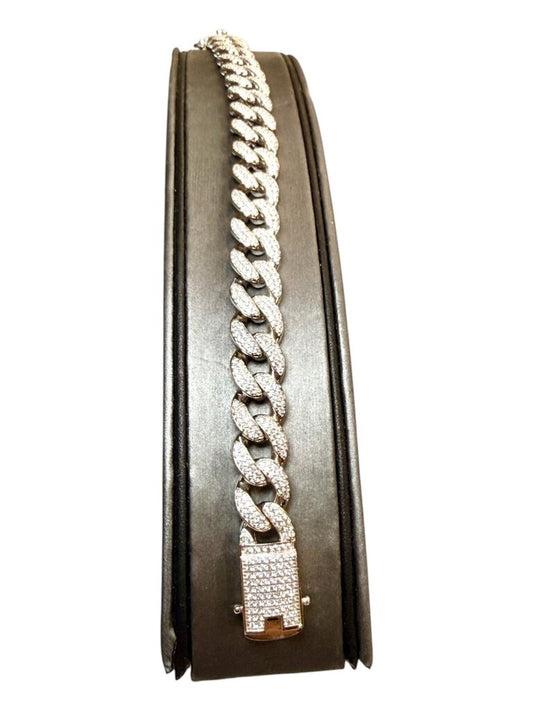 SS 11.7MM MOISANITE 8" CUBAN BRACELET