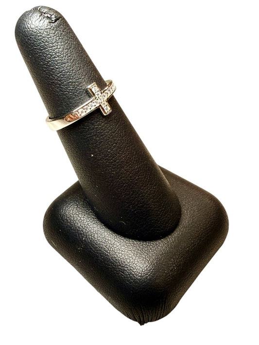 SS CROSS RING W/CZ ACCENT STONES SZ 6