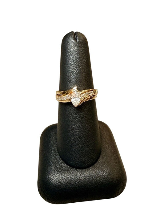 14KT YG 1/2CT MARQ CTR W/RB CHANNEL SET WEDDING SET SZ 7