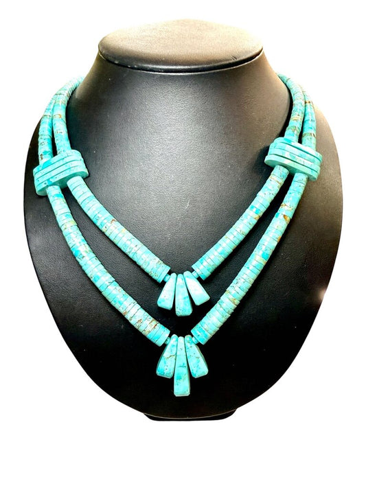TRADITIONAL SANTO DOMINGO/KEWA TURQ W/CORAL BEADS DOUBLE STRAND