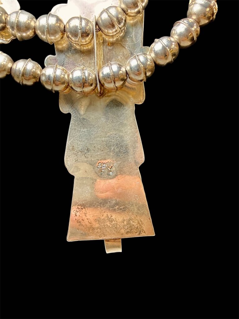 SS FRANK YAZZIE NAVAJO CORAL YEI SQUASH NECKLACE