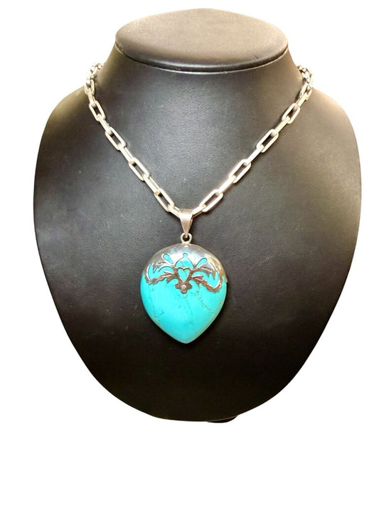 SS HOWLITE TURQ STONE W/SILVER CHAIN