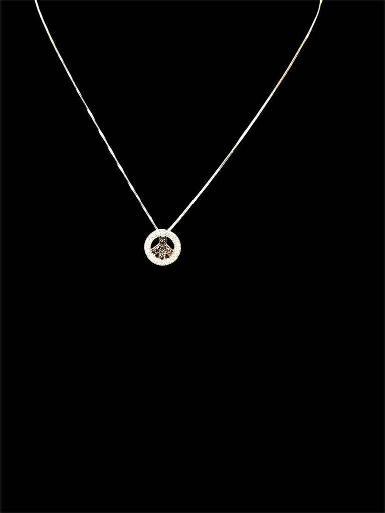 14KT WG PEACE PENDANT W/WHT&BLK DIA PENDANT ON 18" CHIAN