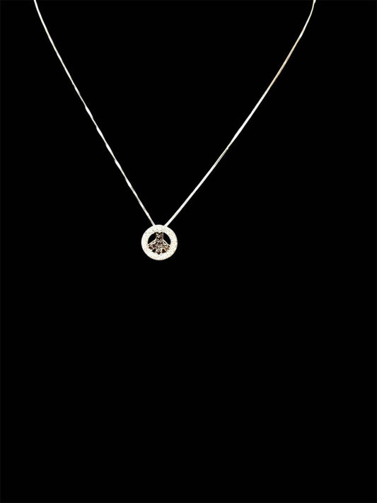 14KT WG PEACE PENDANT W/WHT&BLK DIA PENDANT ON 18" CHIAN