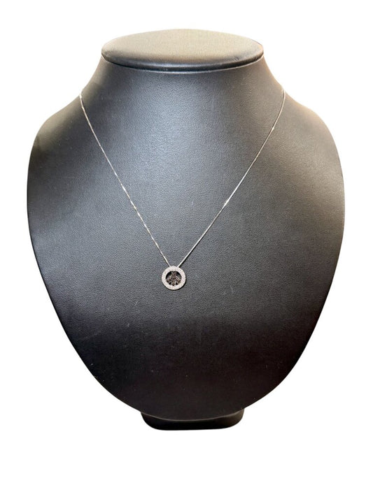 14KT WG PEACE PENDANT W/WHT&BLK DIA PENDANT ON 18" CHIAN