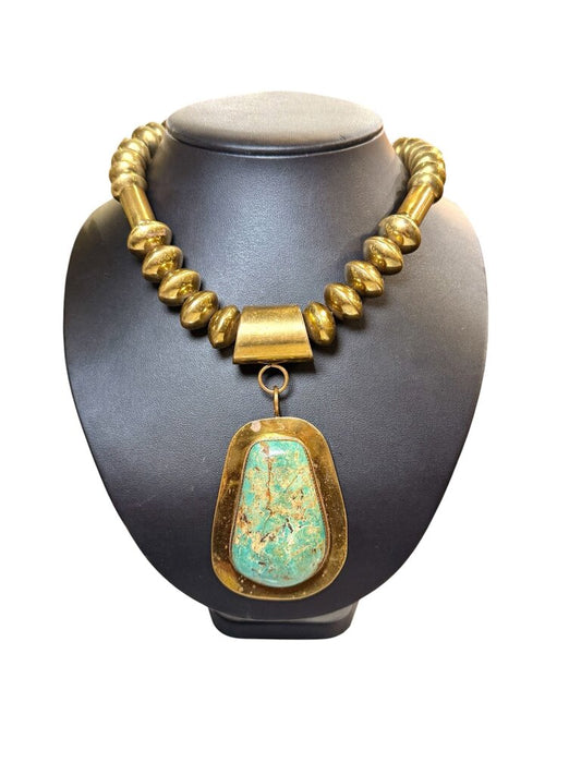 BRASS TURQ PENDANT STAMPED BC