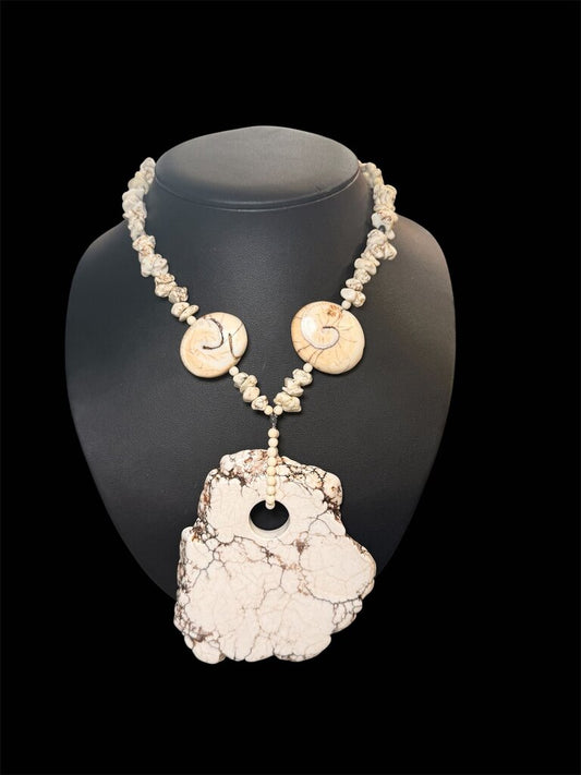 LARGE HOWLITE PENDANT SHIVA EYE SHELLS NECKLACES