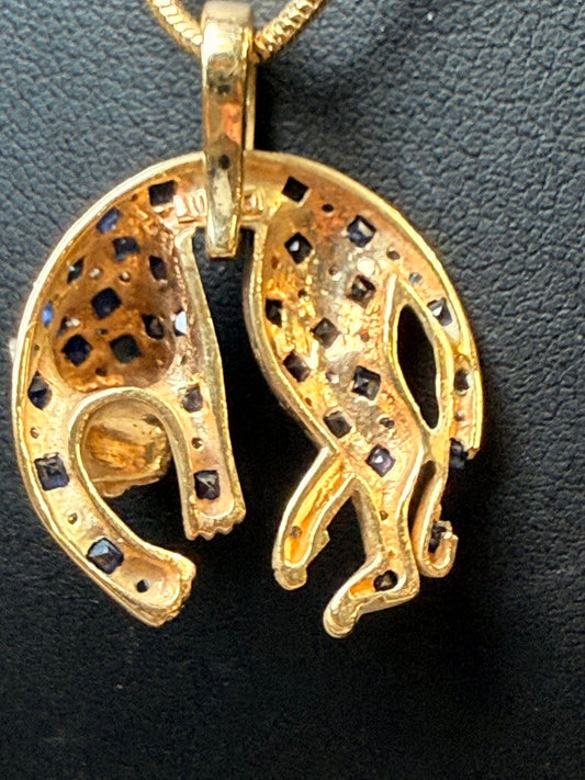 10KT/14KT PANTHER SAPPHIRE & DIA 1CTTW SAPPHIRES .10CTTW DIA PENDANT ON CHAIN