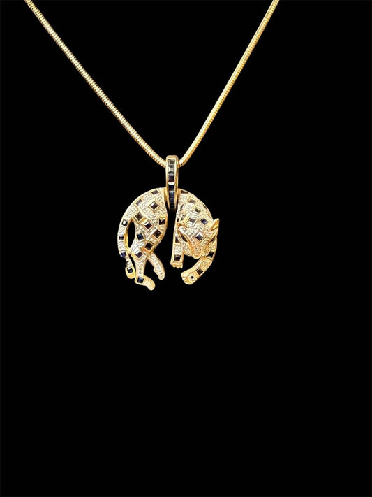 10KT/14KT PANTHER SAPPHIRE & DIA 1CTTW SAPPHIRES .10CTTW DIA PENDANT ON CHAIN
