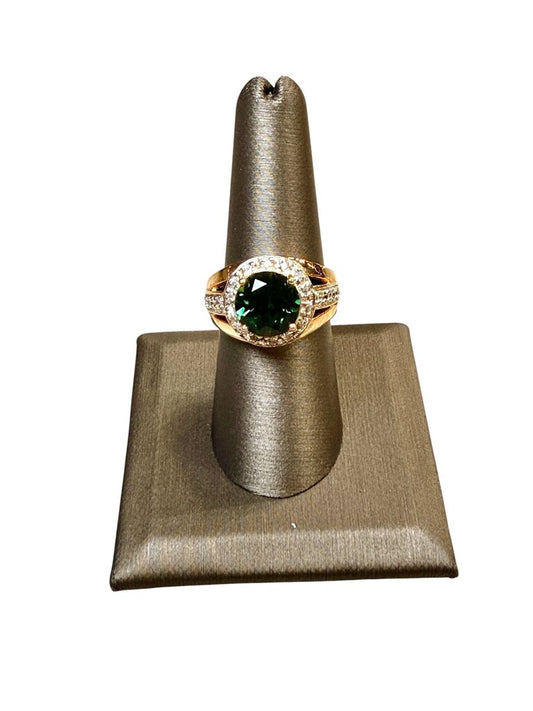 SS/GP GREEN CZ W/HALO STYLE RING SZ 8