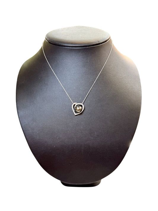 14KT WG TAHITIAN PEARL W/HEART HALO DIAMOND 3/8CTTW ON 18" CHAIN