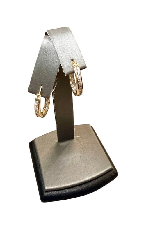 14KT YG CZ HOOP EARRINGS