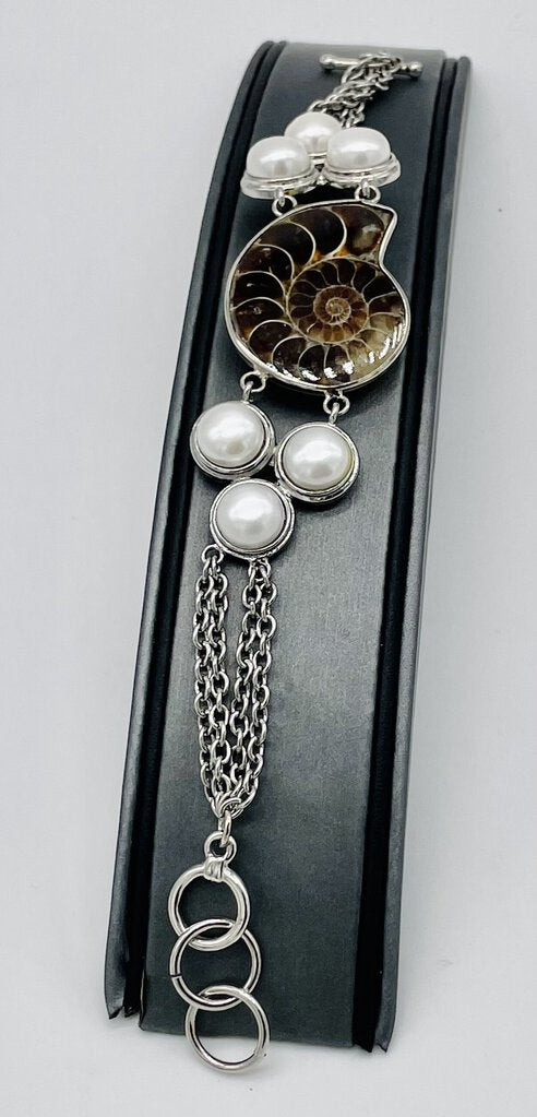 Ss Ammonite W/pearl Brac