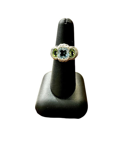 SS JUDITH RIPKA BLUE TOPAZ W/2 PERIDOT STONES SZ 6.5