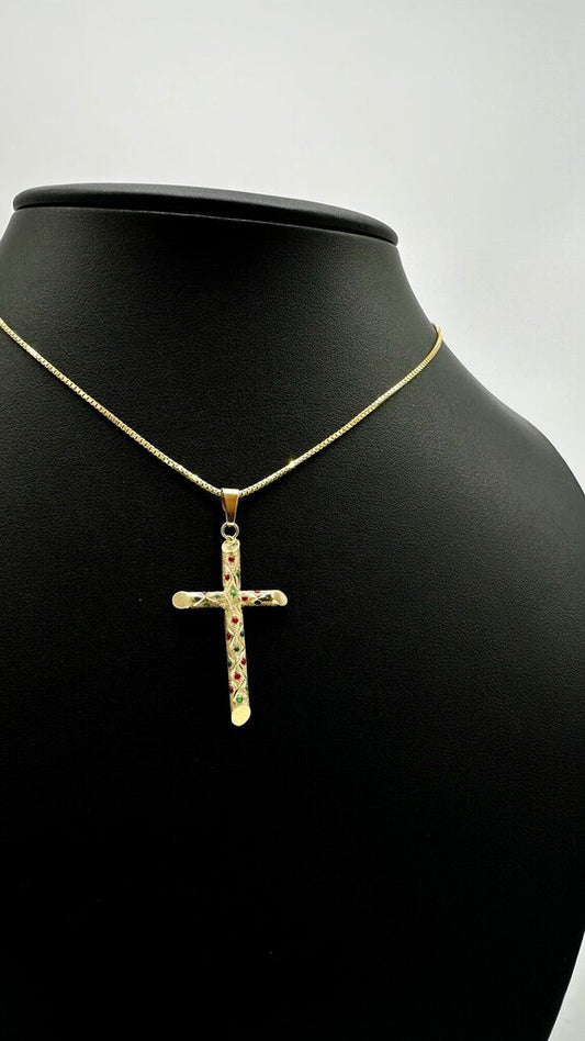 10kt Yg Enamel Cross N/c