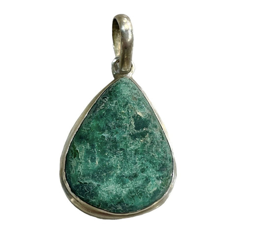 SS AVENTURINE PEAR SHAPE BEZEL SET PENDANT NO CHAIN