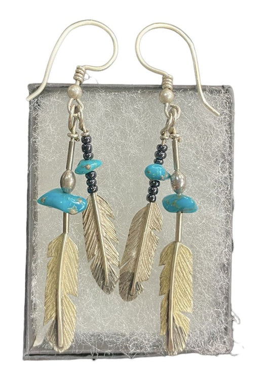 SS 2 FEATHER TURQ EARRINGS