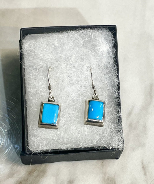 SS SQUARED INLAY BLUE TURQ EARRINGS