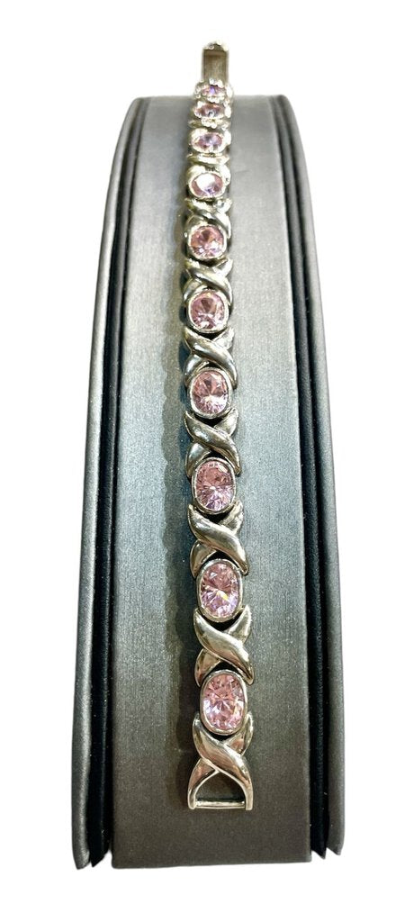 SS PINK OVAL BEZEL SET TOPAZ XO STYLE BRACELET