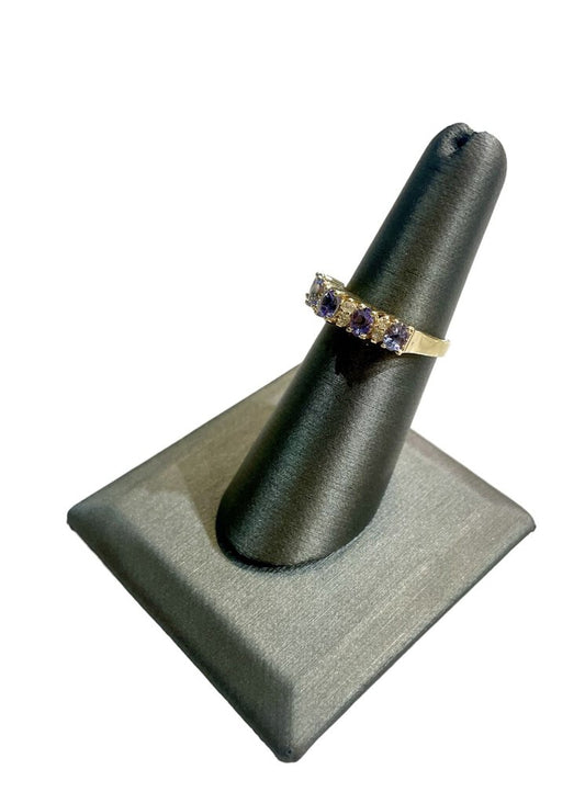 14KT YG TANZANITE W/ DIAMOND FASHION RING SZ 6