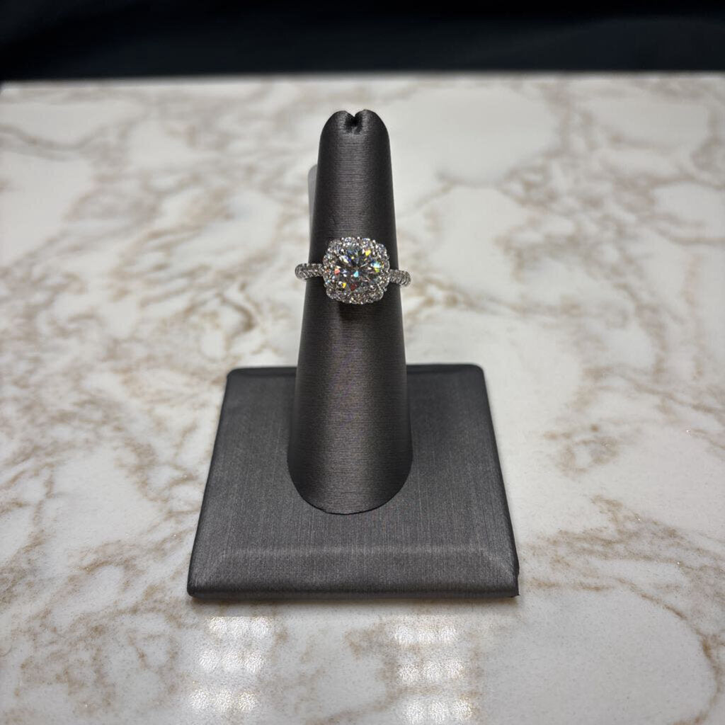 14KT WG 1.34CT RB CTR W/HALO 2 3/4TW RING SZ 6.5 W/ PAPERS
