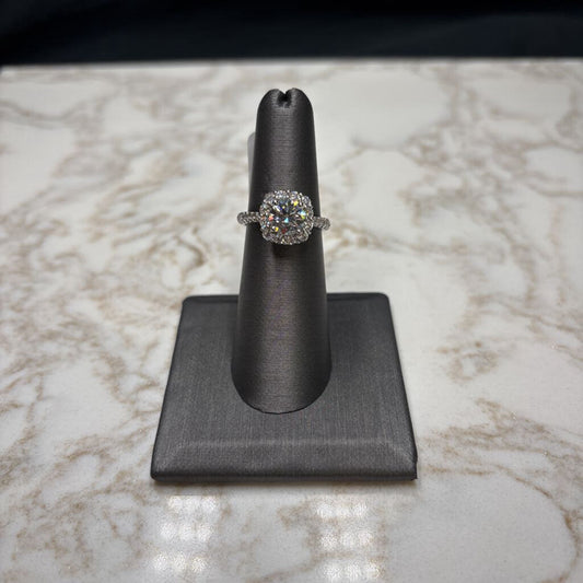14KT WG 1.34CT RB CTR W/HALO 2 3/4TW RING SZ 6.5 W/ PAPERS